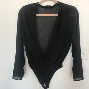 Plunging V-Neck Black Bodysuit